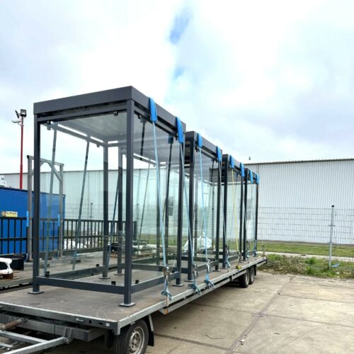 Rookoverkapping Myla 180 Transparante glazen rookruimtes op aanhanger